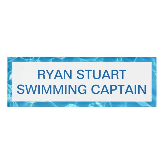 Mousserend blauw zwemwater bewerkbaar naambadge (Voorkant)