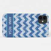 *~* Mousserend Blauwgroen Blauw Glitter Chevron Gl Case-Mate iPhone Case (Achterkant (horizontaal))