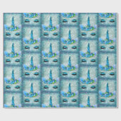 Mousserend Blauwgroen en Aqua Unicorn Glitter Cadeaupapier (Vlak)