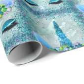 Mousserend Blauwgroen en Aqua Unicorn Glitter Cadeaupapier (Rol Hoek)
