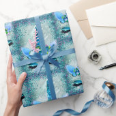 Mousserend Blauwgroen en Aqua Unicorn Glitter Cadeaupapier
