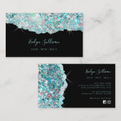 mousserend blauwgroen glitter visitekaartje (Voorkant / Achterkant)