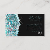 mousserend blauwgroen glitter visitekaartje (Achterkant)