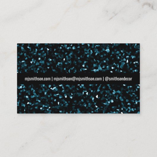 Mousserend Blue Glitter Visitekaartje (Achterkant)