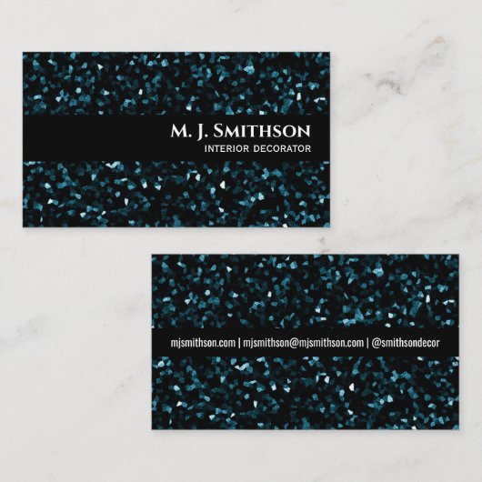 Mousserend Blue Glitter Visitekaartje (Voorkant / Achterkant)