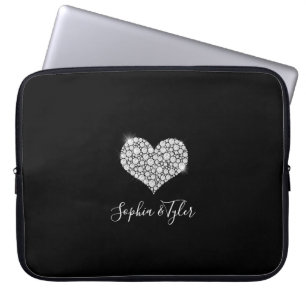 Mousserend Diamond Heart, witte scriptnamen, zwart Laptop Sleeve