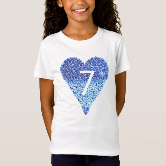 Mousserend Glitter Blue Heart 7th Birthday girl T-shirt (Voorkant)