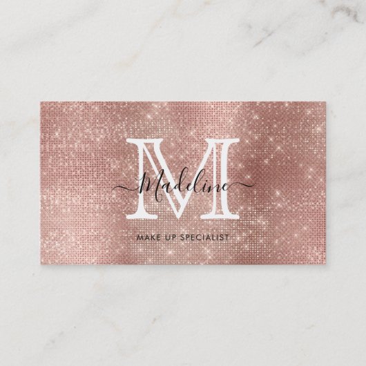 Mousserend glitter Roos Gold Diamond Monogram Visitekaartje (Voorkant)