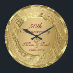 Mousserend Gold 50th Wedding Jubileum Grote Klok<br><div class="desc">Elegant goudtonen grendel met 2 harten,  Gold 50th Wedding Jubileum. Het komt in zilveren tinten.</div>