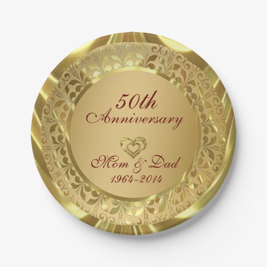 Mousserend Gold 50th Wedding Jubileum Papieren Bordje (Voorkant)