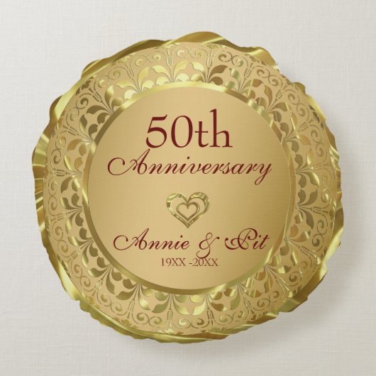 Mousserend Gold 50th Wedding Jubileum Rond Kussen (Achterkant)