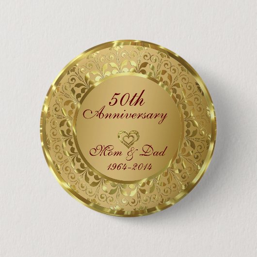 Mousserend Gold 50th Wedding Jubileum Ronde Button 5,7 Cm (Voorkant)