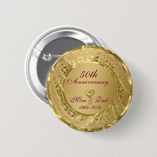 Mousserend Gold 50th Wedding Jubileum Ronde Button 5,7 Cm (Voorkant /achterkant)
