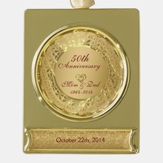 Mousserend Gold 50th Wedding Jubileum Verguld Banner Ornament (Voorkant)