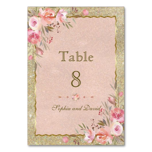 Mousserend Gold Glitter Blush Florence Table Numbe Kaart (Voorkant)