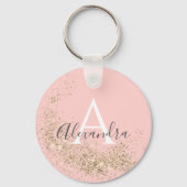 Mousserend Gold Glitter Pastel Roze meisje uniek Sleutelhanger (Voorkant)