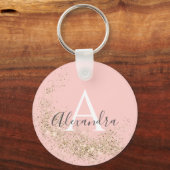 Mousserend Gold Glitter Pastel Roze meisje uniek Sleutelhanger (Voorkant)