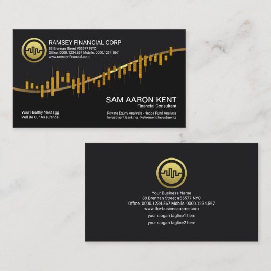 Mousserend Gold Stock Exchange Graph Financial Visitekaartje (Voorkant / Achterkant)