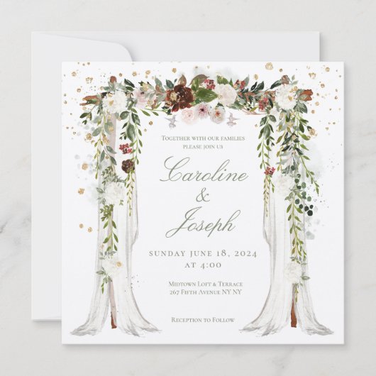 Mousserend goud Floral Chuppah Canopy Wedding Kaart (Voorkant)