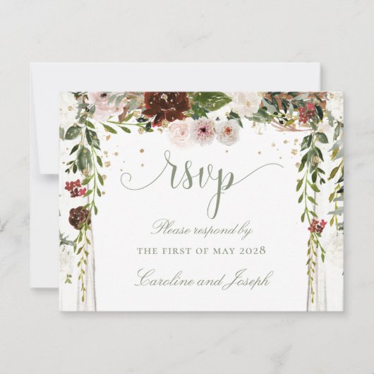 Mousserend goud Floral Chuppah Canopy Wedding RSVP Kaartje (Voorkant)
