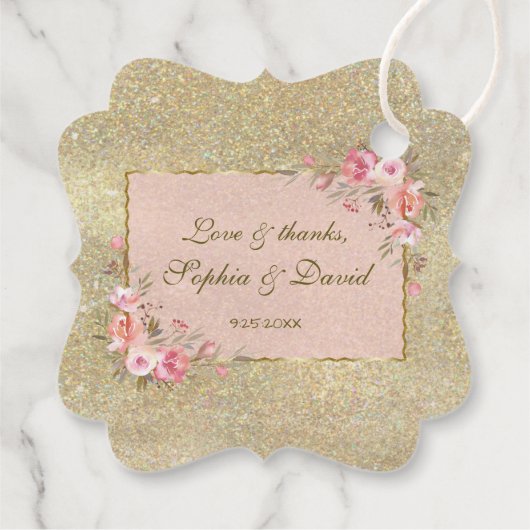 Mousserend goud Glitter Blush Floral Wedding Bedankjes Labels (Achterkant)