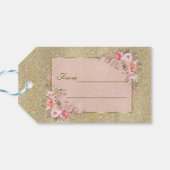 Mousserend goud Glitter Blush Floral Wedding Cadeaulabel (Achterkant Horizontaal)