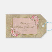 Mousserend goud Glitter Blush Floral Wedding Cadeaulabel (Voorkant (Horizontaal))