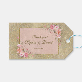 Mousserend goud Glitter Blush Floral Wedding Cadeaulabel