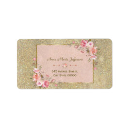 Mousserend goud Glitter Blush Floral Wedding Etiket