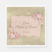 Mousserend goud Glitter Blush Floral Wedding Servet (Voorkant)