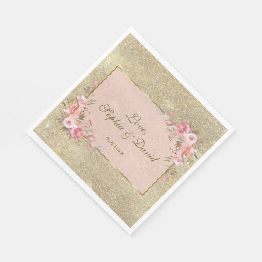 Mousserend goud Glitter Blush Floral Wedding Servet (Hoek)