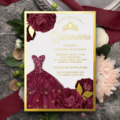 Mousserend Gown Burgundy Floral Quinceanera Gold Folie Uitnodiging