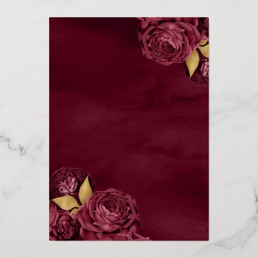 Mousserend Gown Burgundy Floral Quinceanera Gold Folie Uitnodiging (Achterkant)