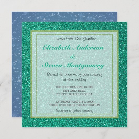 Mousserend Green Glitter Texture Wedding Kaart (Voorkant / Achterkant)