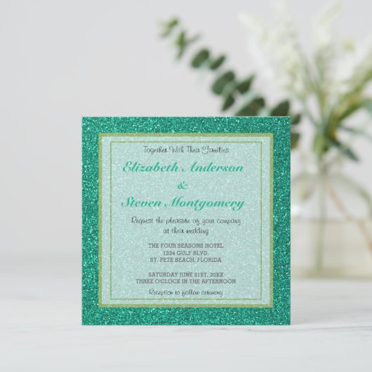 Mousserend Green Glitter Texture Wedding Kaart (Staand voorkant)