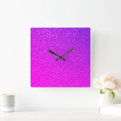 Mousserend Hot Pink Paars Glitter Ombre Girly Cute Vierkante Klok (Huis)