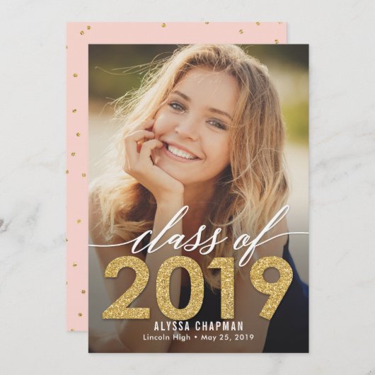 Mousserend Jaar Afstuderen Aankondiging Uitnodigin (Voorkant / Achterkant)