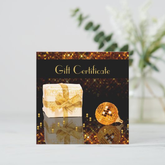 Mousserend kerstcadeaubon met gouden kerst (Staand voorkant)