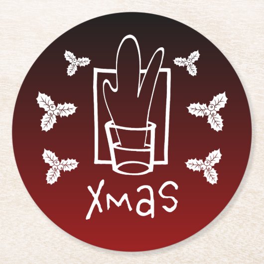 Mousserend kerstglas ronde kartonnen onderzetter (Voorkant)