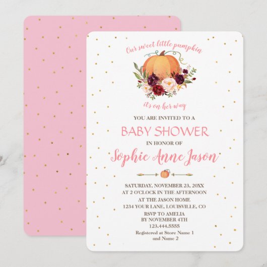 Mousserend Little Pumpkin Thanksgiving Baby shower Kaart (Voorkant / Achterkant)