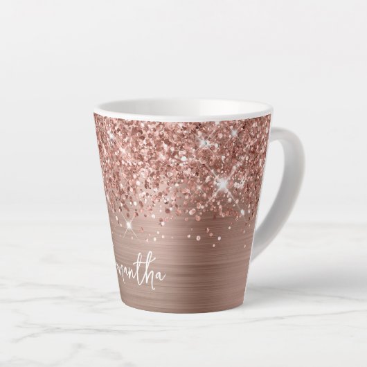 Mousserend Roos Glittery Gold Glam Name Latte Mok (Rechterhoek)