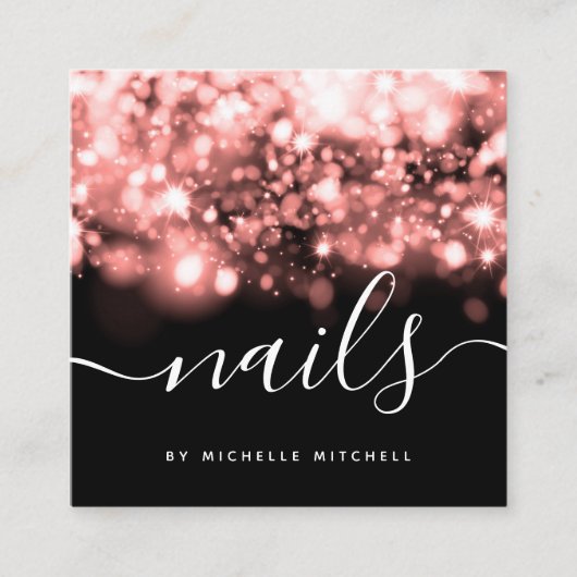 Mousserend Roos Gold Licht Nails-technicus  Vierkante Visitekaartje (Voorkant)
