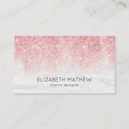 Mousserend Roos Gouden Glitter Wit Marmeren Gradië Visitekaartje (Voorkant)