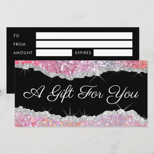 mousserend roze cadeaubon (Voorkant / Achterkant)