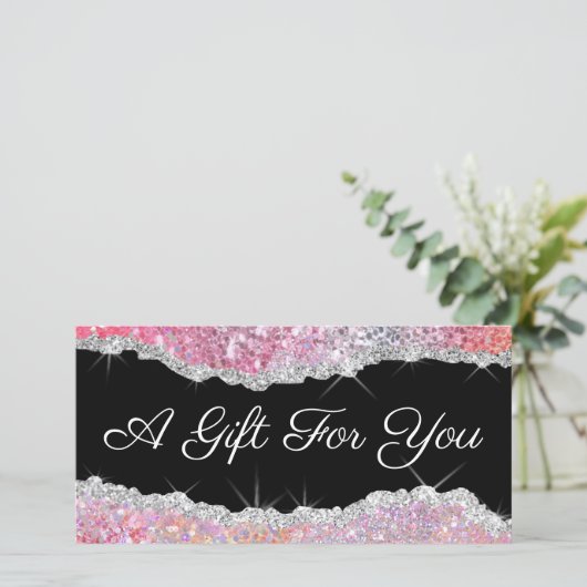 mousserend roze cadeaubon (Staand voorkant)