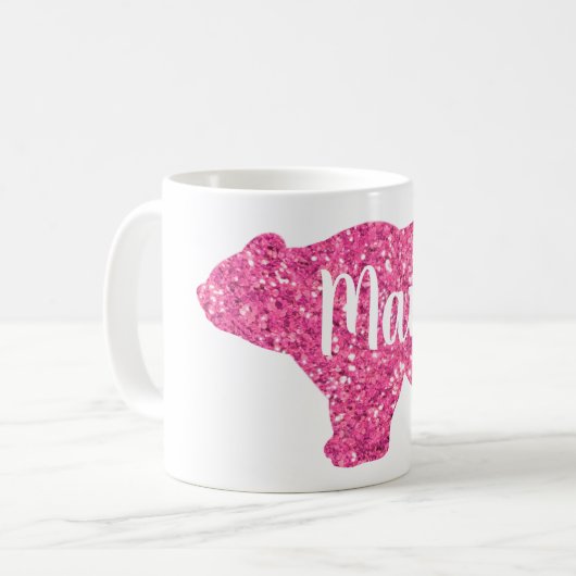 Mousserend roze glitter Mama, ontwerp beer Koffiemok (Voorkant links)