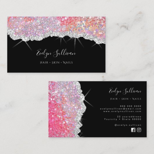 mousserend roze glitter textuur visitekaartje (Voorkant / Achterkant)