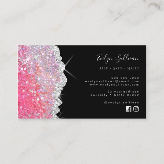 mousserend roze glitter textuur visitekaartje (Achterkant)