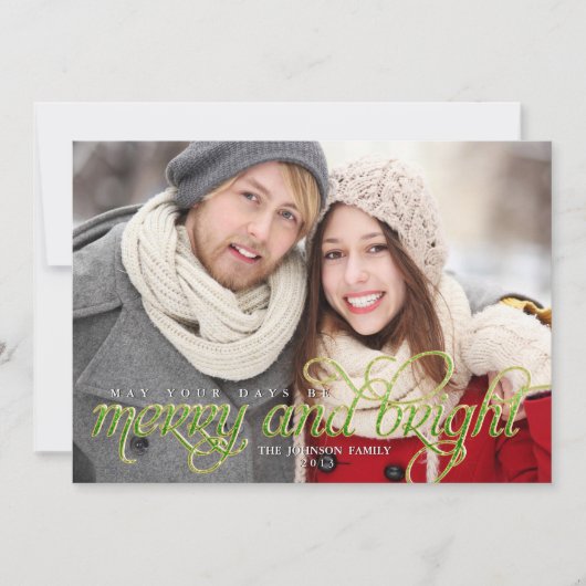 Mousserend Script Merry en Bright Holiday Card Feestdagenkaart (Voorkant)