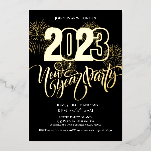 Mousserend, vuurwerk en nieuwjaarsfeest folie uitnodiging (Voorkant)